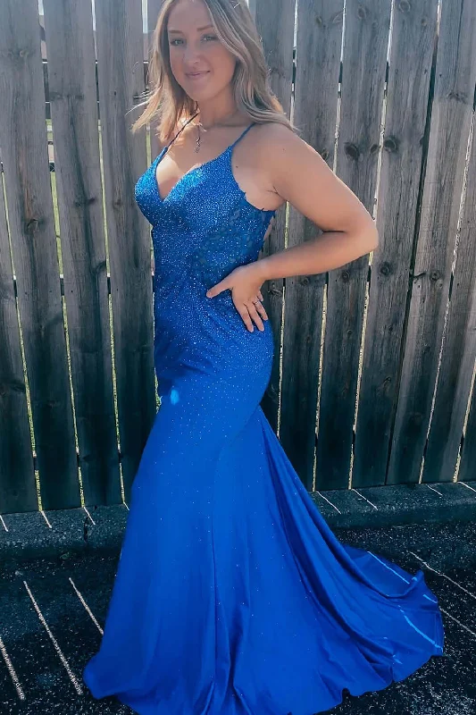 ball gown prom dressesPlus Size Prom Dresses Sparkly Royal Blue Sequins Long Formal Dress Spaghetti Straps