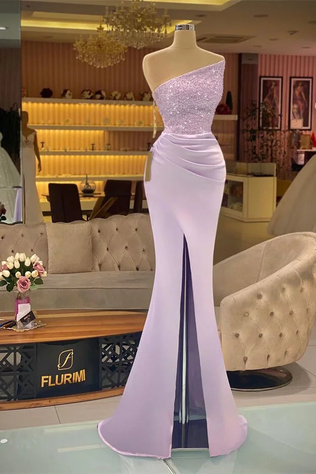 prom dress style guidesSequins Formal Dresses Light Purple Mermaid Prom Dress Long Slit Strapless