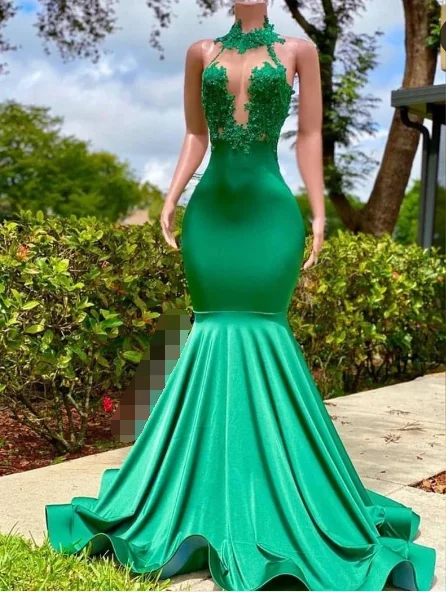 backless prom dressesSexy Long Green Lace Prom Dresses Open Back Mermaid Halter Dress