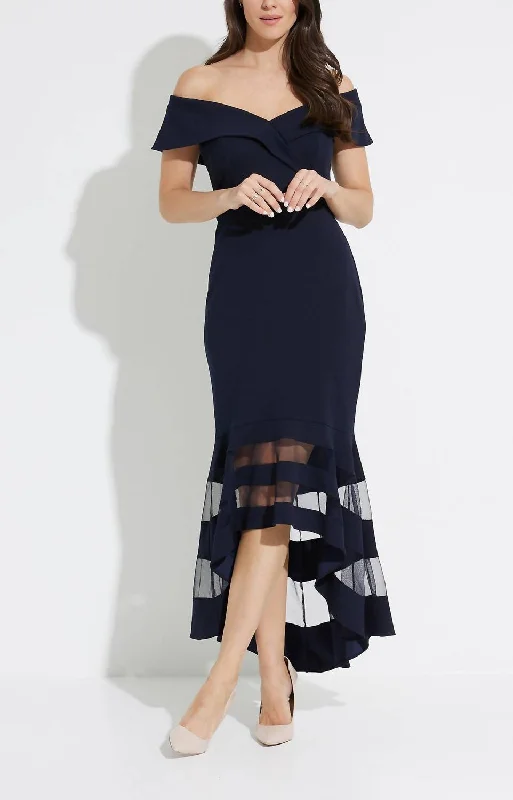 casual everyday midi dressesSheer Panel Dress In Midnight Blue