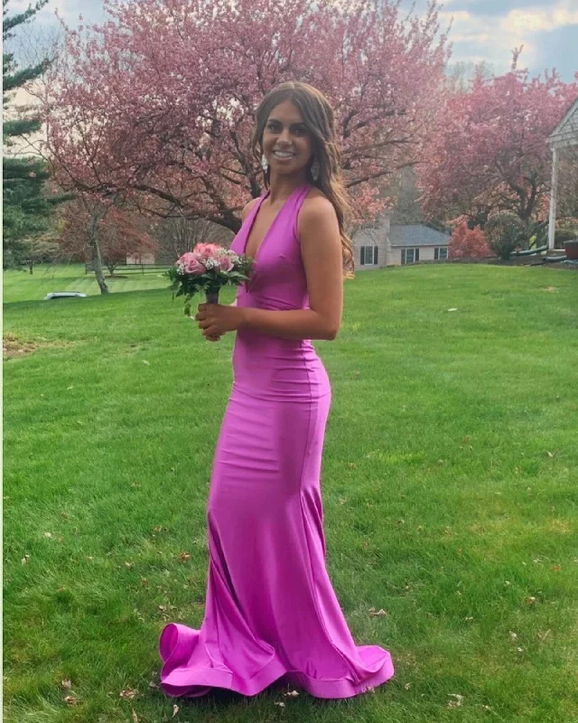 prom dress inspiration galleriesSimple Long Prom Dresses 2024 V Neck Mermaid Sleeveless Formal Dress