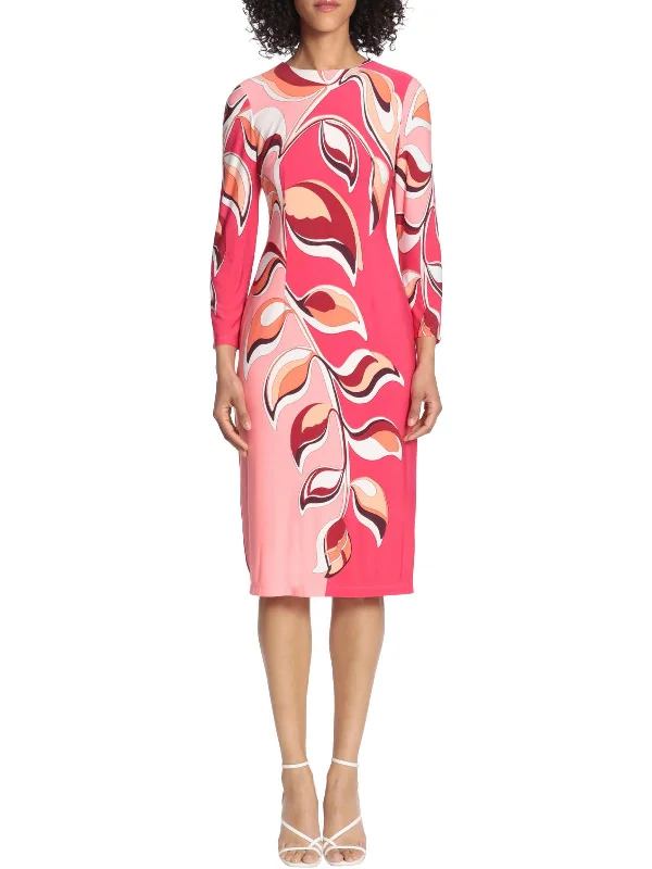 cotton blend midi dressesWomens Printed Mid Calf Sheath Dress